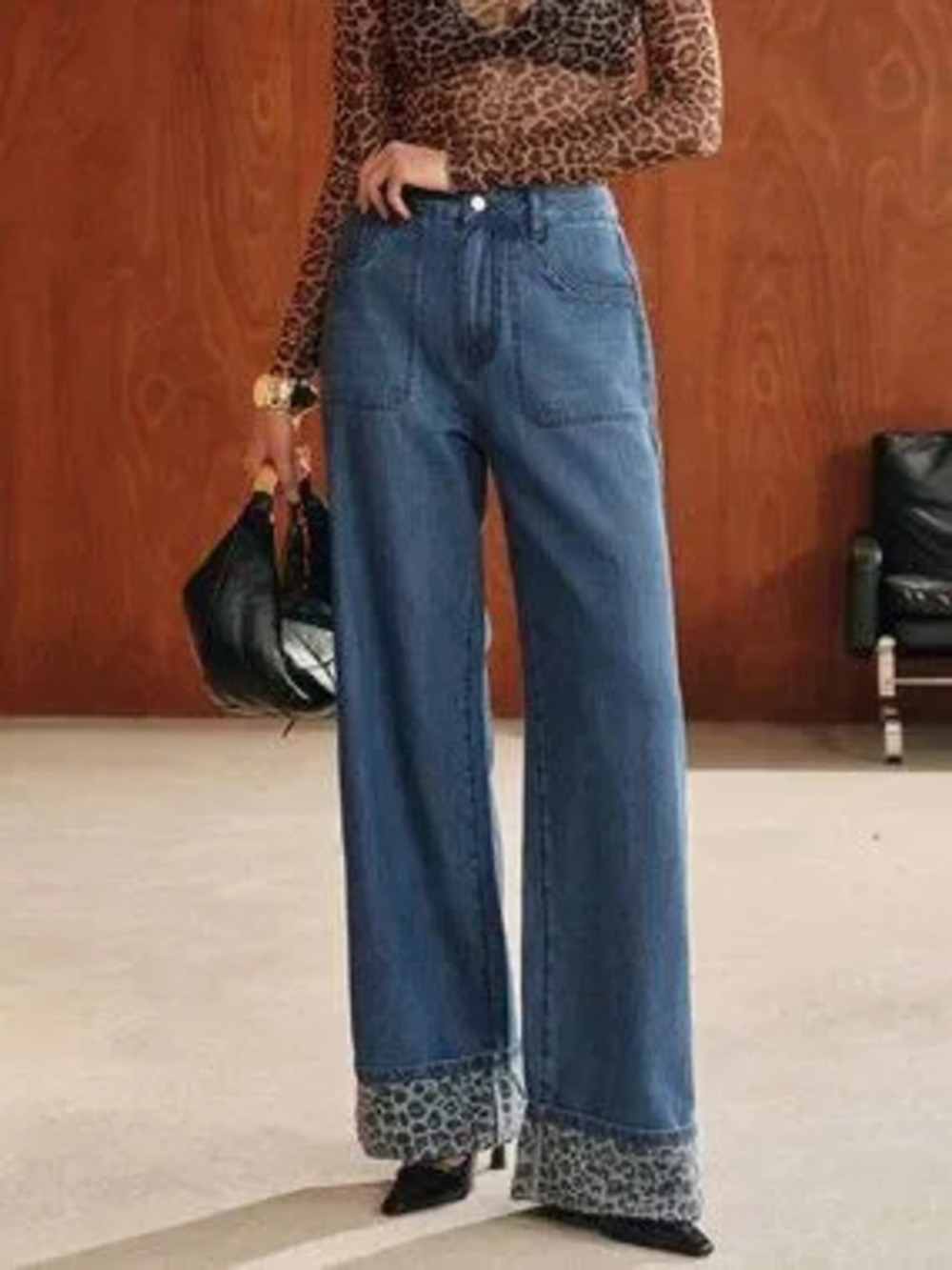Blue Casual Women's Fabric Straight Leg Pants
